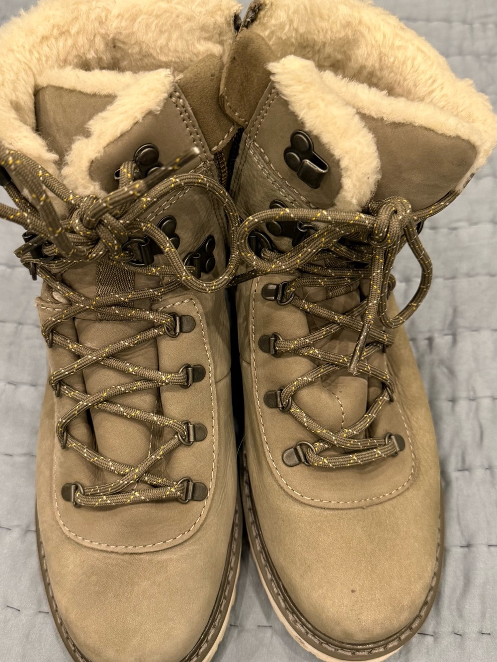 LL Bean Women's Taupe Faux-Shearling Hiking Boots